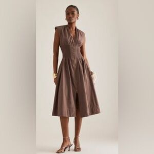 The Tommie Cap-Sleeve Smocked
Front-Zip Midi Shirt Dress